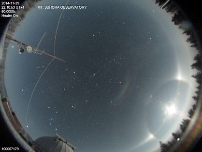 Photo: Halo, moon dogs and parhelic circle around the Moon